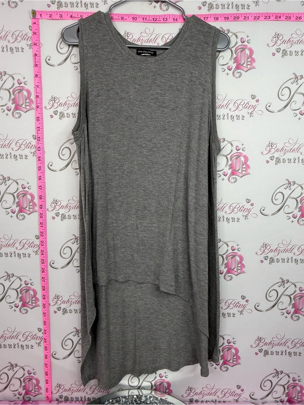 cha cha vente Gray Sleeveless Draped High-Low Tunic tank or dress